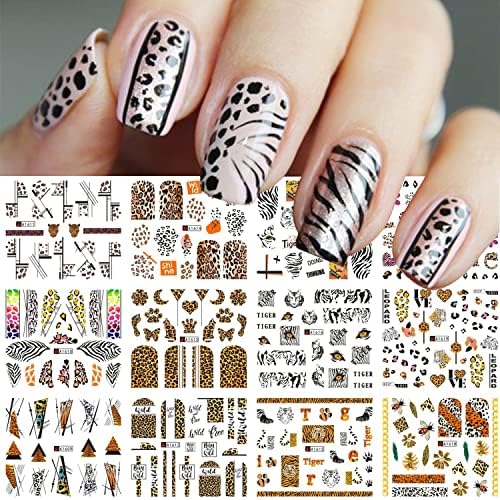 Silpecwee 48 folhas Decalques de unhas de estampa de leopardo para mulheres Decalques de água da unha Decalques Cheetah Starters de unhas Tattoos de unhas 3D adesivos de arte adesivos de água Decalques de água para a decoração de unhas