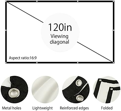 ZSEDP 100/120 polegadas Projector Screen 16: 9 White Dacron Diagonal Projeção de projeção de projeção Montada para filme de home theater