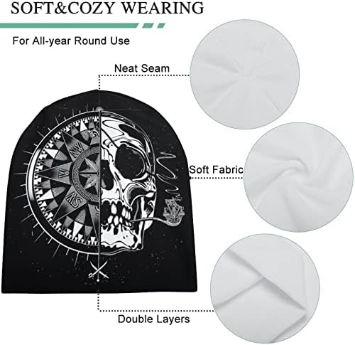 Pirata Skull Compass Unisex Beanie Hat Hat Skull Tap Pullover Cap para dormir Casual One Tamanho