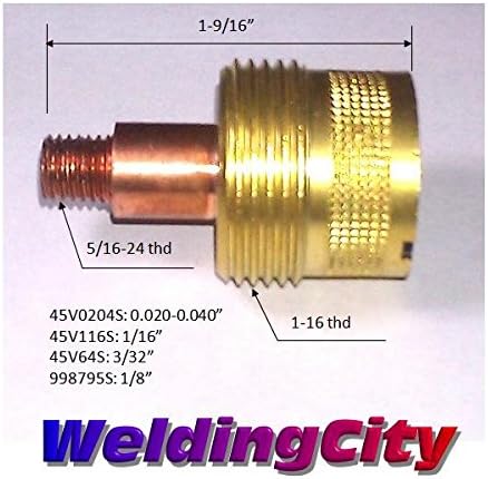 WeldingCity 2-PK Grande lente de gás Corpo 995795s para tocha de soldagem Tig 9, 20 e 25 séries de Weldcraft Lincoln