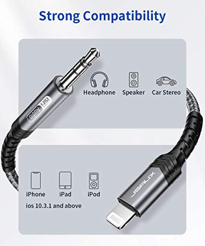 Jsaux Lightning to 3,5 mm Cabo de áudio 6 pés, [Apple MFI Certified] Iphone Headphones Jack Lightning Aux Cord Compatível com