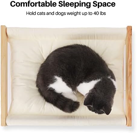 Cama de gato de Fukumaru, camas de gato de veludo macio para gatos internos, rede de gato de madeira, sofá de gato
