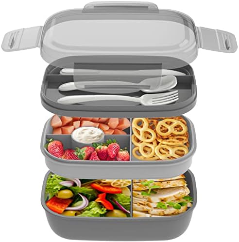 JBGOYON® Bento Box Lunch Box, 64 onças de recipiente de almoço infantil empilhável, design moderno de estilo bento inclui 3 recipientes,