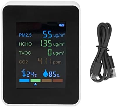 6 em 1 Monitor de qualidade do ar Detector de umidade do medidor de temperatura com acessórios de cabo de alimentação USB