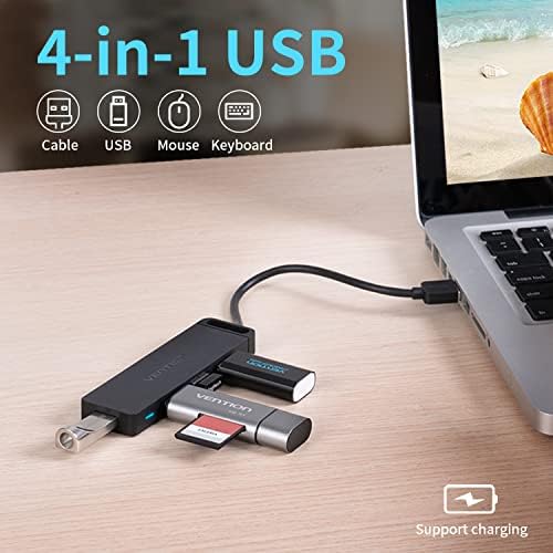 VENÇÃO USB 3.0 Hub, 4 portas hub USB Ultra-Slim Data USB Hub 0,5 pés Cabo estendido [Carregamento suportado], compatível com MacBook, laptop, Surface Pro, PS4, PC, Flash Drive, Mobile HDD