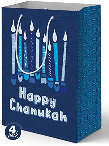Sacos de presente de Hanukkah - 4 pacote HanNukah Design GRANDE BAGOS AZUL GREST - 12 polegadas x 15 polegadas Chanukah Sacos