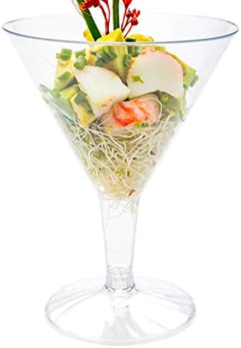 Restaurantware de 8 onças de copos de plástico de martini, 100 copos de martini descartáveis ​​redondos - copos de coquetel plástico de plástico reciclável, resistente a quebra, para casamentos ou eventos - restaurantes