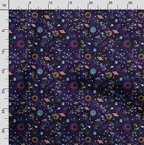O Soimoi Navy Blue Poly Crepe Fabric Planet Galáxia impressa o tecido por quintal de 52 polegadas de largura