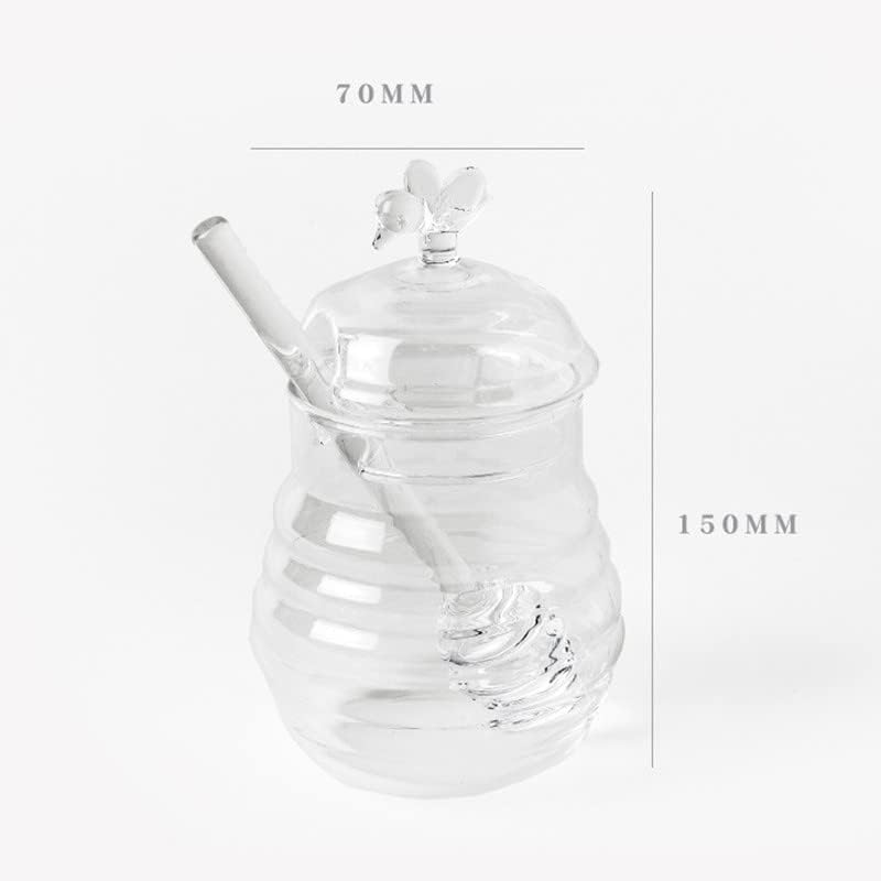 Honey Pot Glass Honey Jar Honey Dispensador Dispensador Jarra de mel com cobertura de dipper e tampa adequada para cozinha