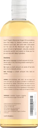 Óleo de Argan Marroquino Orgânico | 16 oz | Cold Pressed, Virgin, não refinado | Para cabelos, pele e corpo | Livre de parabenos, SLs e fragrâncias | por Coera