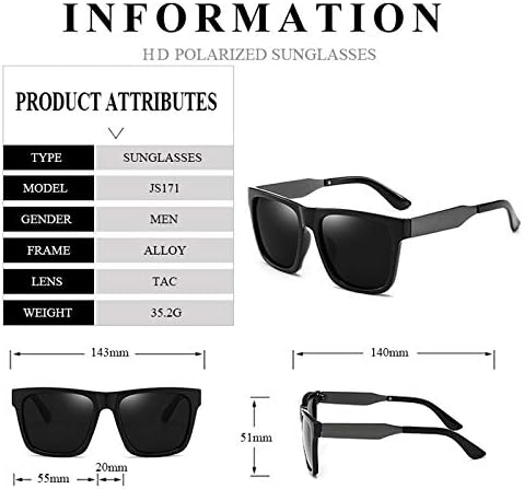 Óculos de sol dos homens de sol polarizados de Giobel Retro Square para conduzir óculos de sol da moda larga da moda UV400