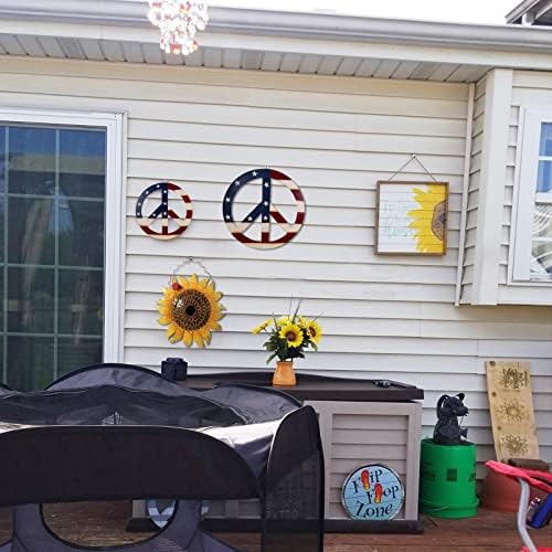 Patriótico Metal Peace Sign Decoração de casa Símbolo de paz com estrelas e listras penduradas ornamentos de ornamento Decorações de placa decorativa