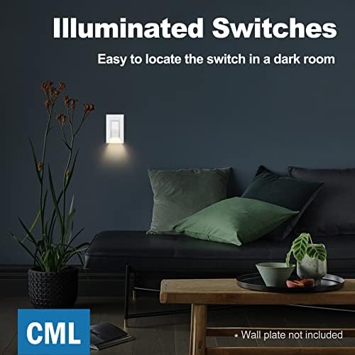 [5 pacote] CML Illuminated Light Switch, Decorador de pólo único Paddle Rocker Wall Switch com luz noturna LED, anoitecer para