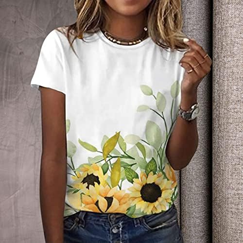 Verão feminino de manga curta pescoço de pescoço floral camisetas tampos de camisetas casuais camisetas