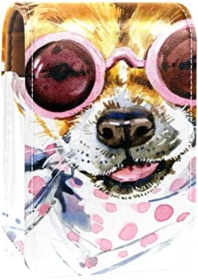 Cachorro fofo com óculos saco de batom de cachecol com espelho para mulheres maquiagem de maquiagem dama de honra presente