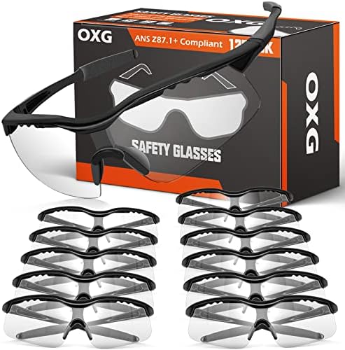 Óculos de segurança da OXG 12 Pack, Ansi Z87.1 Impacto Óculos de Segurança Anti-Escutch para homens Jovens