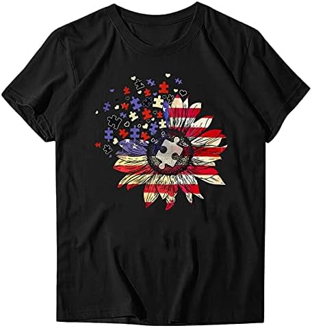 4 de julho camisetas para mulheres bandeira EUA Casual Summer Short Manve