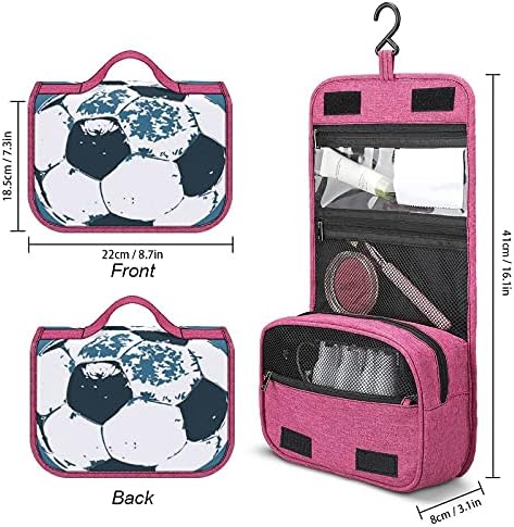 Bolsa de higiene pessoal de estilo de arte de bola de futebol com gancho de gancho suspenso Organizador de sacola cosmética para viagens de ginástica de viagens banheiro