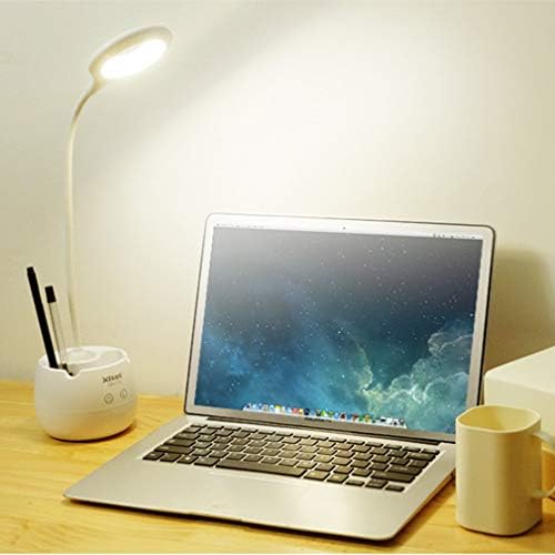 Xunmaifdl lâmpada de mesa de LED portátil, lâmpada de escritório diminuído com suporte para caneta e porta de carregamento USB de carregamento de 3 níveis de blecment touch touch Control Panel Gooseneck Reading Lamp Eye Caring, White