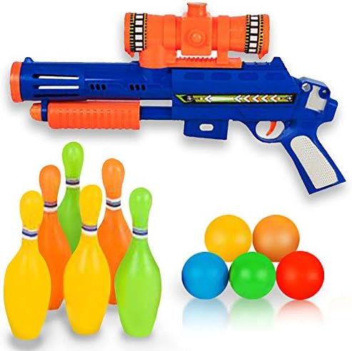 ArtCreativity Bowling Pin Blaster Shooting Game for Kids - o conjunto inclui 1 pistola de brinquedo, 4 bolas coloridas de pingue