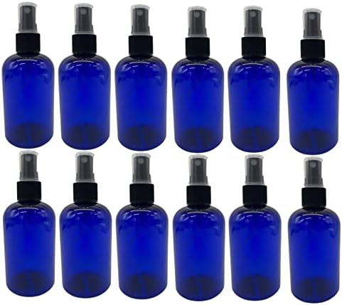 Fazendas naturais 4 oz Blue Boston BPA Garrafas grátis - 12 pacote de contêineres vazios recarregáveis ​​- Produtos de limpeza de óleos essenciais - aromaterapia | Pulverizadores de névoa preta fina - feitos nos EUA