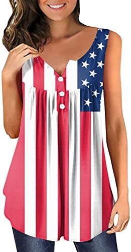 4 de julho Tunics for Women USA Flag Banduy Hiding Tshirts camisas de verão Casual Casual Manga Button Up V Bloups pescoço
