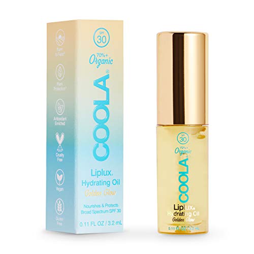 Coola Organic Liplux Lip Oil e Lip Gloss protetor solar com SPF 30, Dermatologista testou o Balm Bálsamo para Proteção Diária, Vegan e Glúten, 0,11 fl oz