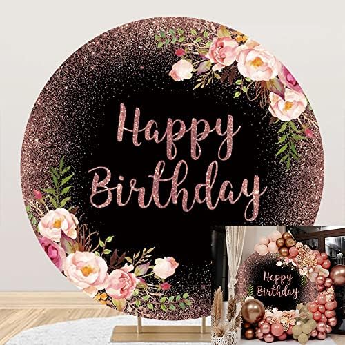 Capa de cenário redondo de ouro preto e rosa capa de cenário de feliz aniversário para mulheres meninas floris rosa floral doce
