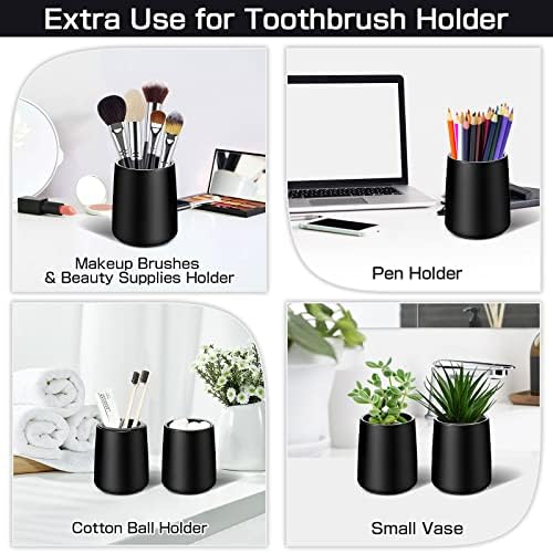 Portador de escova de dentes preto, suporte de escovação de dente cerâmica de 2 pacote conjunto para banheiro, escova de