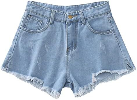 Jeans Beuu para Womens Summer Sumorizado de jeans angustiados Vários shorts de botão de botão de jeans jeans da cintura média com