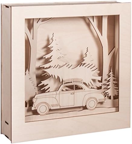 Rayher Shadow Box Building Kit com cenário de carro de inverno 3D, conjunto de artesanato de madeira DIY, 14 peças de caça-níqueis,