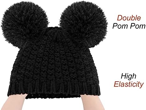 Livingston Winter Feanie Hats for Women Cable Knit Soft fofinho fofo com orelhas de pompom duplo