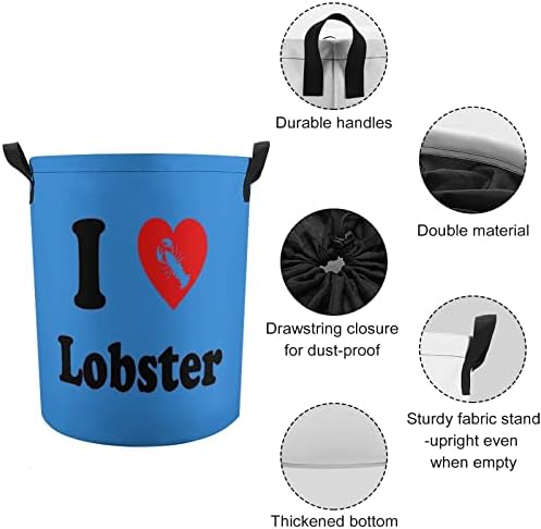 Eu amo lagosta lavanderia cesto redondo cesto de cesta de lavanderia caixa de armazenamento de balde com alça de corda