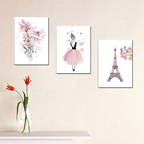 Ballerina dançarina fofa estampas de menina Paris Tower Flower Tela Art Impressões para o quarto Decoração de arte de parede