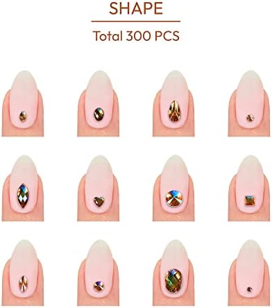Cola de várias forma de dedo dourado em strass em arte - 300 pcs strass com variedade plana de tamanhos de cores para