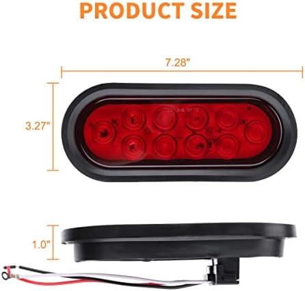 Vinauo 4 Red + 2 Kit de luz de luz traseira de reboque de LED oval de 6 , ilhós e tampões apertados de água de 3