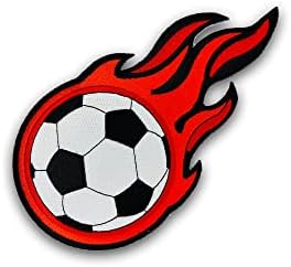 Bola de futebol flamejante Patch grande - Bordado Sew -On/Iron- ON ON EMBLEME