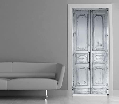 Trompe L 'Oeil Door Auto-adesivo Polivinil Manor, Arte da parede, White, 83 x 0,1 x 204 cm