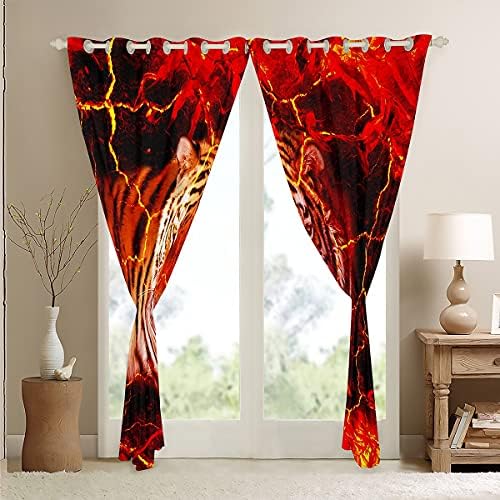 Cortinas de janela do tigre erosébrida painéis de cortina de mármore magma cortinas de safári africana cortinas de janela para crianças meninos meninas vulcão