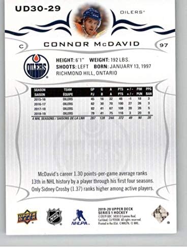 2019-20 Upper Deck Hockey Series 1 30 anos da série de hóquei no convés superior 1#UD30-29 Connor McDavid Edmonton Oilers Official UD NHL Card