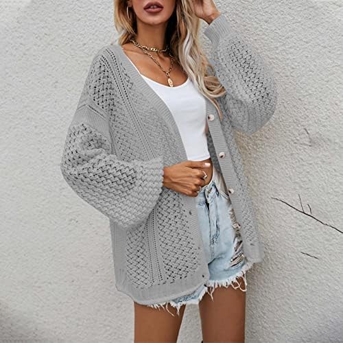 Sweter XIPCOKM Cardigan para mulheres com redes de crochê de malha longa de manga comprida