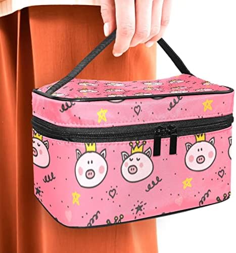 Pig Animal Crown Bag Cosmético Bolsa de maquiagem portátil Organizador de higienetril para mulheres e meninas