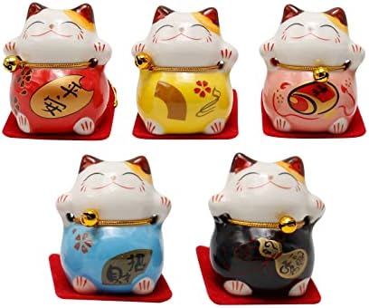 5 PCs Mini Maneki Neko, Kawaii Japanese Smiley acenando para figuras de gato de sorte na duração da decoração de desktop, festa, Páscoa