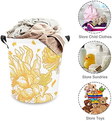 Foduoduo cesta de lavanderia amarela Blossomchrysanthemum Petal Flower Laundry Turme com alças Saco de armazenamento de roupas sujas dobráveis ​​para quarto, banheiro, livro de brinquedos