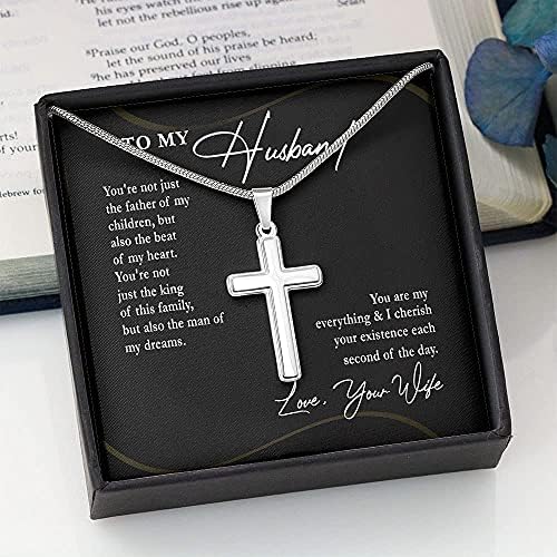 Jóias de cartão de mensagem, colar artesanal - colar do marido - colar de dia dos pais Presente para o marido - colar cruzado
