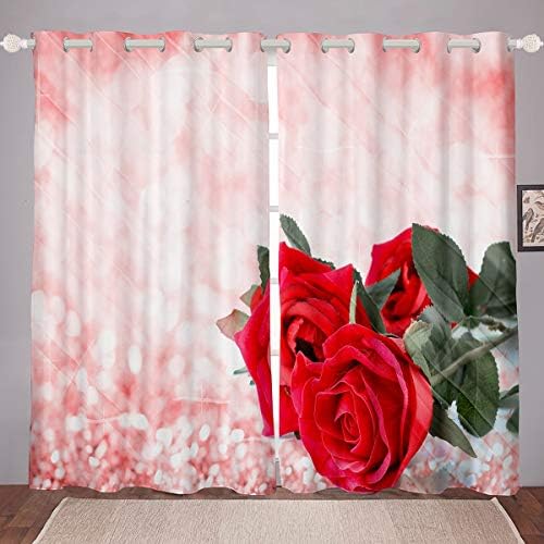 Cortinas de janela de rosas erosébridas, painéis de cortina de janela de flores vermelhas para crianças meninos meninas adolescentes