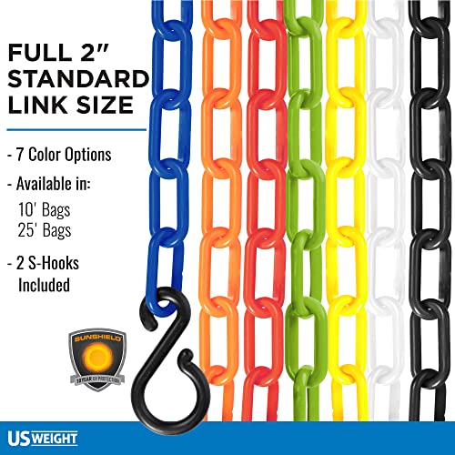PESO DE PESO DE US 2 x 10 'Cadeia de segurança plástica laranja ft. Tecnologia resistente a UV do SunShield UV