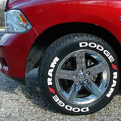 Adesivos de pneus Dodge Ram Truck Truck Tire Lettering Kit-Cola permanente e fácil de bricolage na borracha com limpador de retoque de 2 onças / rodas de 18-21 polegadas / 1,50 polegadas / branco / vermelho / 8 pacote