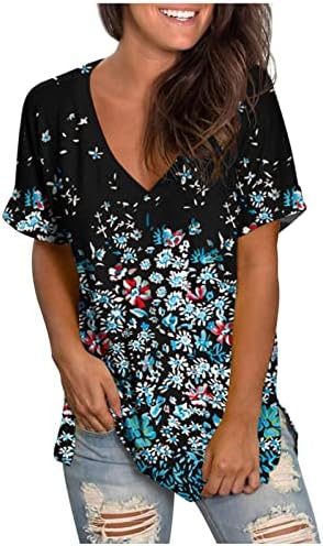 Tamas de verão casuais de impressão feminina Tamas curtas Vilhas de camiseta solta Camisa Blusa de túnica de verão leve e confortável