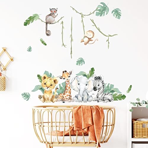 Decalques de parede de safari de bebê decoração de arte decoração personalizada infantil jungle watercolor descalque e adesivo berçário berçário berçário presente mural)